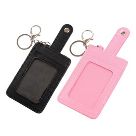 ZAYOIZY 2 Pack Slim Credit Card Holder Back/Front Pocket Purse Wallets, Faux Leather ID Badge Holders for Carrying Keys, Metro Cards, with Metal Clasps&Key Rings (Black, pink)