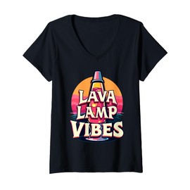 Womens Lava Lamp Retro Aesthetic Psychedelic Groovy Vibes V-Neck T-Shirt