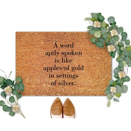 SILYHEART A Word Aptly Spoken is Like Apples of Gold Coir Mat Doormat Quotes Saying Rustic Weather Resistant Non Slip Mat for Outside Home High Traffic Area 24x36in