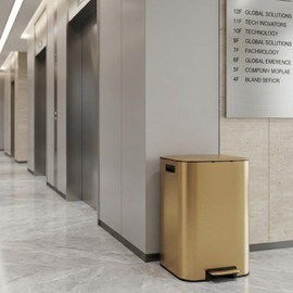 SYNCVIBE Kitchen Trash Can with Lid Soft Close,16 Gallon / 60L Stainless Steel Pedal Garbage Can, Heavy-Duty Fingerprint Proof Step Wastebasket with 20 Bags, Removable Bucket, Home Office, Gold
