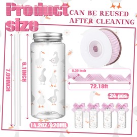 Singhoow 24 Pcs One Silly Goose Birthday Party Cups 14 oz Pink Bow Baby Shower Cups with Lids and Straws Reusable Tumbler for Baby Shower Girl Birthday Party Supplies