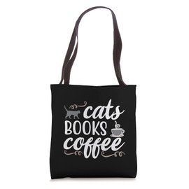 Cats Books Coffee Feline Cat Mom Pet Lover Tote Bag