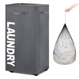 TOTANKI 29" X-Large Rolling Laundry Basket on Wheels with Removable Bag, Foldable Laundry Hamper with Handle, Collapsible Laundry Sorter and Organizer, Tall Storage Basket Bin (Grey)