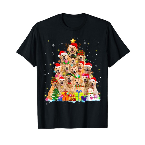Golden Retriever Christmas Lights Tree Dog Funny Xmas 2024 T-Shirt
