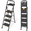 KINGRACK 4 Step Ladder with Tool Platform, Folding Step Stool