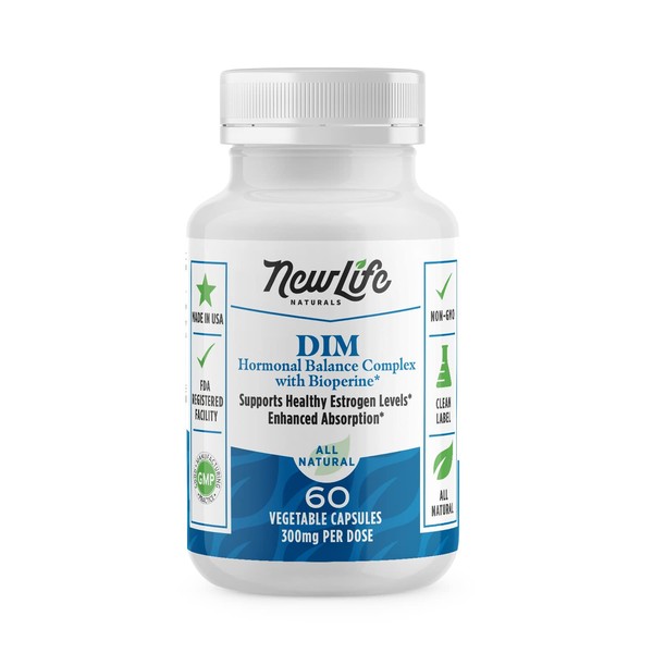 DIM Supplement Women Men Diindolylmethane 300mg Hormonal Acne Supplements Hormonal Balance Estrogen Pills Estrogen Blocker Menopause Relief PCOS - 60 Caps by NewLife Naturals