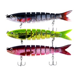 BINC Bionic Fishing Lures for Bass Trout Slow Sinking Multi Jointed Swimbaits Lifelike Swimming Hard Baits for Saltwater Freshwater, Pack of 3 with Fishing Tackle Box, Gift for Men (S8-20A)