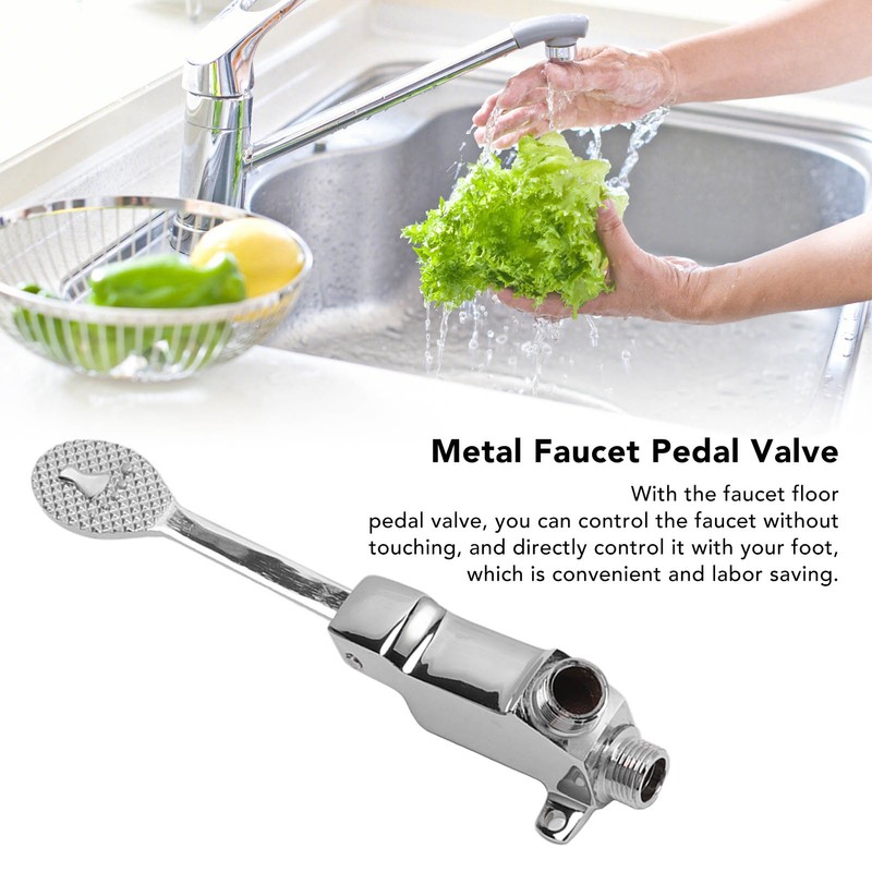 Faucet Foot Pedal Valve Silver Stainless Steel Water Saving Floor