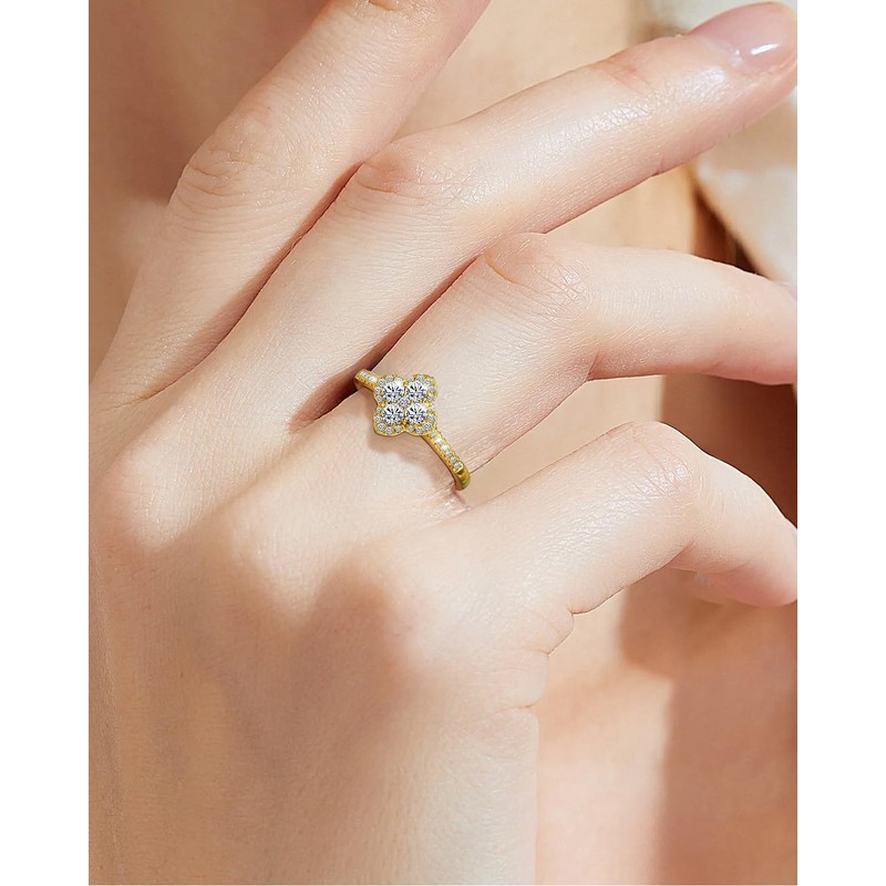 Gemtailor 1.3ct Four Leaf Clover Moissanite Lucky Ring for Women(Gold