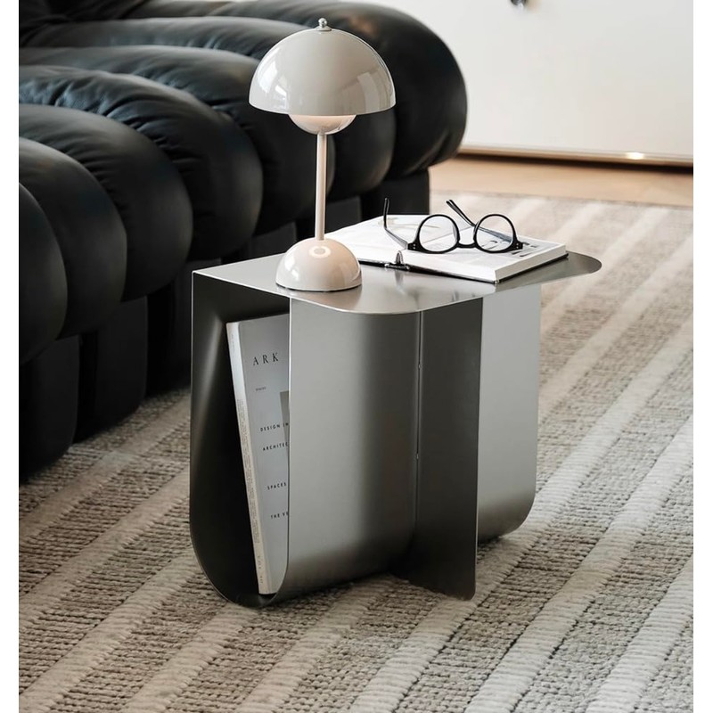 Modern Stainless Steel Side Table,Minimalist Storage Coffee Table(Silver)