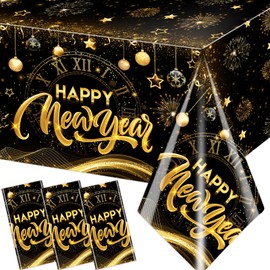 Pymurod Happy New Year Tablecloth Decorations 3 Pack New Years Eve Table Cloth Disposable Plastic Table Cover New Years Table Decor for New Years Eve Party Supplies 2025