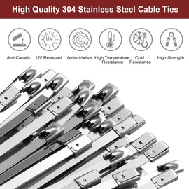 Fohirey 50 Pcs Metal Cable Ties 4.6×200mm, 304 Stainless Steel Zip Ties Silver Metal Tie Wraps, Heavy Duty Metal Zip Ties UV Resistance Steel Cable Ties for Outdoor Fence and Binding Requirements