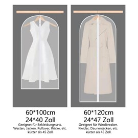 Set of 4 Garment Bags, Suit Long, 60 x 120/100 cm, Transparent Suit Bag, Garment Bags, Waterproof and Mothproof Clothes Bags with Zip, Used for Storing Wardrobes