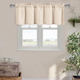 DWCN Valance Curtains for Living Room, Kitchen Valance Solid Short Topper, Room Darkening Curtain Valance, Rod Pocket Bathroom/Basement Curtain for Window Treatment, 1 Panel, 52 X 18 Inch, Beige
