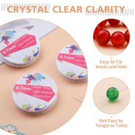 0.7mm/4 Rolls Elastic String for Bracelets, 50M Clear Bracelet String, Beading Thread with Bead Needles, Stretchy Bracelet Strings for Bracelet Making Clay Seed Stone Beads