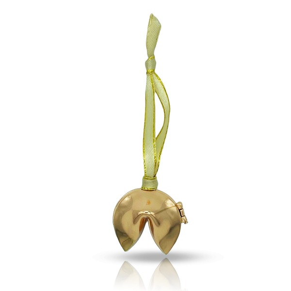 Gold Fortune Cookie Christmas Hanging Locket Metal Ornament - Magnet