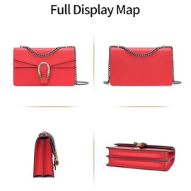 FEIMINA Genuine Leather Crossbody Bags for Women, Medium Red Shoulder Bag, Red Leather Purses for Women, Evening Handbags with Chain Strap
