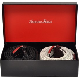 Ashford Ridge Mens Black and Cream Elastic Belts Gift Set (waist sizes 44" - 48")