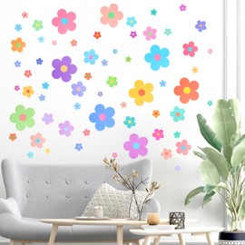 63Pcs Cute Flower Wall Stickers Colorful Flower Decals for Walls Floral Wall Decor Vinyl Peel and Stick Y2k Preppy Hippie Stickers for Teen Girls Boy Kids Nursery Bedroom Kindergarten