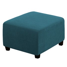 DKSLIPGO Square Jacquard Ottoman Covers Ottoman Slipcovers Folding Storage Stool Protector Elastic Bottom Stretch High Spandex Small Checks (X-Large,Deep Teal)