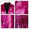 Nawgut Sequin Blazer Metallic Slim Suit 2 Piece Set Disco