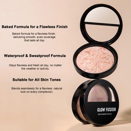 Colour Correcting Powder Foundation, Baked Foundation for Mature Skin, Long-lasting 24H Wear, Shimmer Brick Pressed Bronzer, Medium to Full Coverage, Transfer, Water & Sweat Resistant