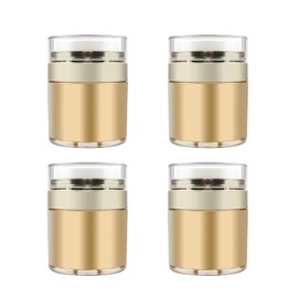 Airless Pump Jar,4 Pack 1 oz/30ml Empty Acrylic Vacuum Jar with Press Pump,Portable Travel Face Cream Lotion Sample Cosmetic Container Pot for Makeup,Essence,Moisturizer,Eye Cream-Golden