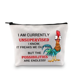 BDPWSS HEI HEI Gifts HEI HEI Rooster Lover Gift I Am Currently Unsupervised i Know It Freaks Me Out Too Heihei Fan Makeup Bag (Endless Rooster bagCA)