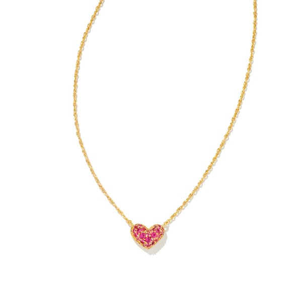 Kendra Scott Ari Pave Crystal Heart Necklace Gold Ruby Crystal