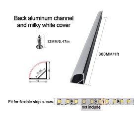 HAMRVL 6-Pack 30cm/1ft Led Channel Diffuser Black Aluminum with Mliky White Cover V Shape 16x16mm,Led Strip Diffuser Track with Mounting Clips Accessories,Aluminum Profile for Led Strip Lights