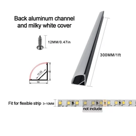 HAMRVL 6-Pack 30cm/1ft Led Channel Diffuser Black Aluminum with Mliky White Cover V Shape 16x16mm,Led Strip Diffuser Track with Mounting Clips Accessories,Aluminum Profile for Led Strip Lights