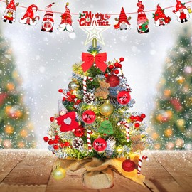 UCAMP Mini Small Christmas Tree, Artificial Christmas Tree with Lighting, LED Table Christmas Tree, as Decoration for Advent and Christmas (45 cm, Red with Gold)