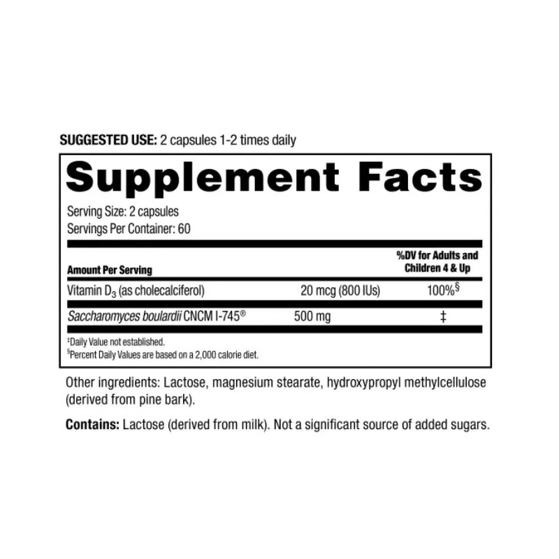 Florastor Daily Probiotic with Vitamin D3, 120 Vegetarian Capsules