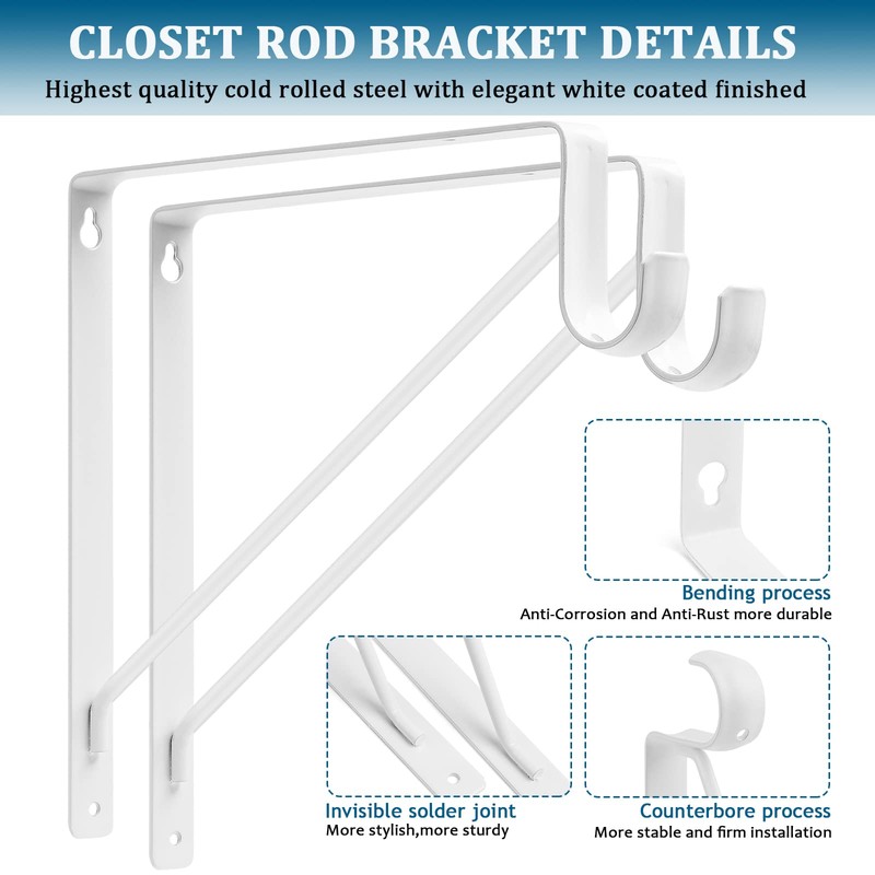 AYAYGD 4PCS Heavy Duty White Closet Rod Brackets 11 x