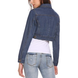 Grabsa Women’s Button Down Long Sleeve Cropped Denim Jean Jacket with Pockets