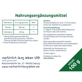 Mumijo/Shilajit as a powder, contains at least 5% fluvic acid, content 100 g per pack, is a natural product