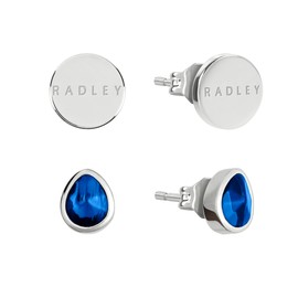 Radley Womens Silver Plated Blue Cubic Zirconia Disc Twin Pack Earring Set