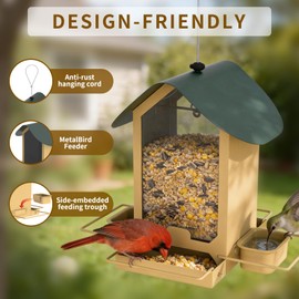 FlowaFoli Metal Bird Feeders for Outdoors | Both Sides Removable Feeding Troughs for Easy Cleaning | 360 Degree Perch | Perfect for Attracting Wild Birds