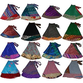 Wevez Women's Long Indian Wrap Sari Skirt, One Size, Assorted