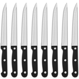 Dehov Sharp Serrated Steak Knives Set,Set Of 8 Stainless Steel Kitchen Knife Set,Dinner Knife For BBQ,Barbecue Steak Cutting Knife With Plastic Handle