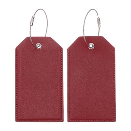 sourcing map 2 Pcs Suitcase Tags, Deep Red Leather Luggage Name Tags Travel Accessories Airplane Travel Essentials for Flying Hotel Check in Luggage Bags Men Women, 4.53 x 2.48 x 0.14