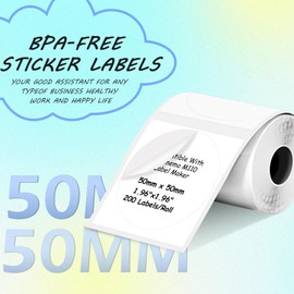 Round Circle Thermal Label Compatible with Phomemo M100/M110/M150/M221/M220/M120/M200/M250 Label Printer,1.96" x 1.96"（50x50 mm, 200 Labels/Roll, Black on White