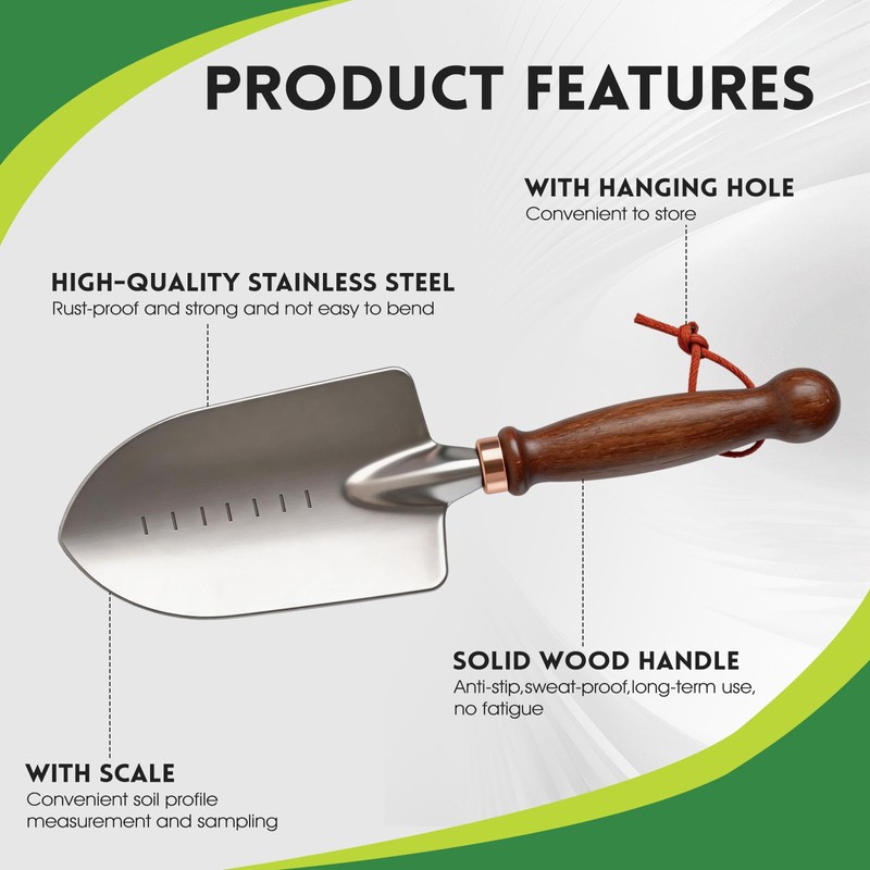 Zenrok Garden Tools, 4 Pack Garden Shovel with Wooden Handles