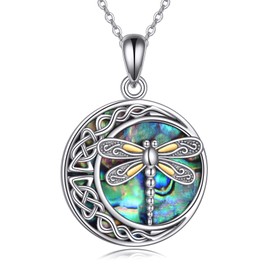 YAFEINI Dragonfly Necklace 925 Sterling Silver Abalone Shell Dragonfly Pendant Necklace Celtic Dragonfly Jewelry Gifts for Women Girls