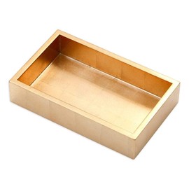 Caspari Gold Lacquer Guest Towel Napkin Holder – Fits 4.5x8.5 Inch Napkins – Decorative Rectangular Holder with Gold Foil Accents, 9.5" x 5.25"