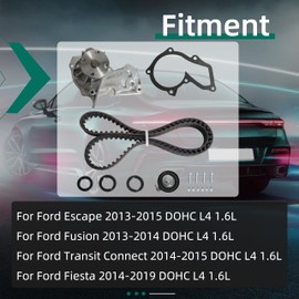 Engine Timing Belt Kit with Water Pump For Ford Escape 2013-2015, For Fusion 2013-2014, For Transit Connect 2014-2015, For Fiesta 2014-2019 - DOHC L4 1.6L