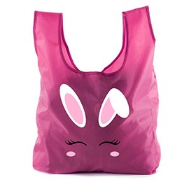 Easter Basket Bags, Bulk Reusable Grocery Bags, Easter Egg Hunt Tote Bags - Bunny Face - Pink CA2650EasterDTG S5