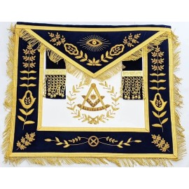 Masonic Blue Lodge Past Master Gold Handmade Embroidery Apron Blue Velvet