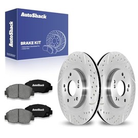 AutoShack Front Drilled & Slotted Brake Rotors Premium Ceramic Brake Pads | Replacement for 2006-2011 Honda Civic 1.8L FWD | Zinc Coated | 6-PC Brake Kit | SilverShield Pro