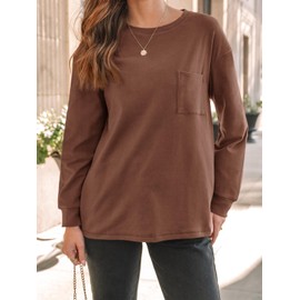 AUTOMET Womens Long Sleeve Tops Loose Fit Fall Cute Thick T Shirts Winter Cruise Outfits Trendy Clothes, Brown, L